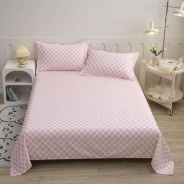Imagem de Conjunto de lençóis Wellboo Pink White Plaid, tamanho completo, 4 peça