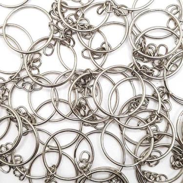 Imagem de Argola Chaveiro Metal Níquel 25mm 50pçs com Corrente 75g - Macall