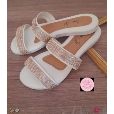 Imagem de Rasteira  Sandalia  Chinelo  tamanco brilho - Ana Ju, Branco, 34