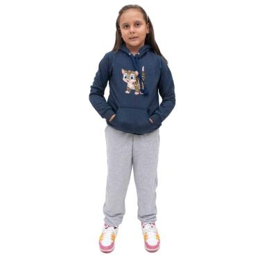 Imagem de Conjunto Moletom Infantil Meninas Blusa Canguru Capuz e Calça Comprida Quentinho Inverno Escola