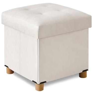 Imagem de BRIAN & DANY Otomano pequeno de 38 cm com armazenamento, banco de pés, cubo de armazenamento otomano, descanso de pés para sofá com pernas, branco