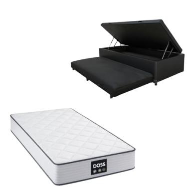 Imagem de Cama Box Baú Solteiro com Auxiliar (Bicama) + Colchão Doss Molas Ensacadas 30cm | Kit Completo com Cabeceira Botonê Opcional | Diversas Cores (2, CORINO PRETO, SEM CABECEIRA)
