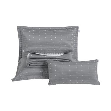 Imagem de Kit 7 Pçs Cobre Leito Casal King Urbany Hipercal 400 Fios Bordado Cinza