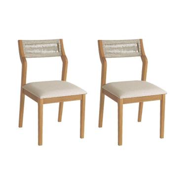 Imagem de Conjunto 2 Cadeiras De Jantar Lagum Jequitibá Natural Premium Linho Bege E Corda Náutica