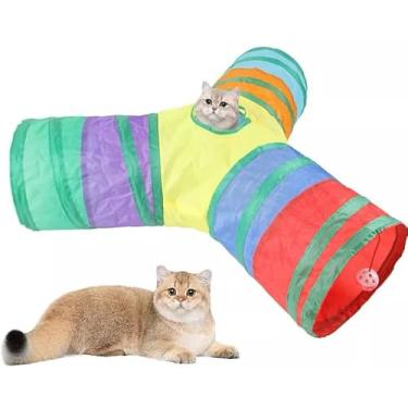 Imagem de Túnel para Gatos em Y com Pelúcia, Dobrável, Poliéster, 68 x 26 cm, Brinquedo Interativo para Gatos e Pequenos Animais