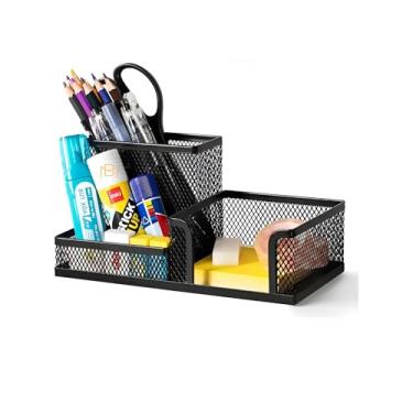 Imagem de Organizador de Mesa Metálico preto, Porta Canetas, Clips e Papel, para Escritório e Home Office.