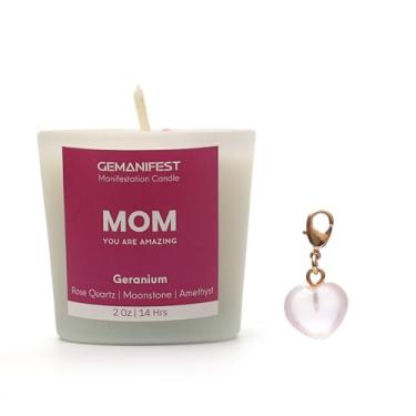 Imagem de Vela de manifestação para mãe com pingente de coração de quartzo rosa presentes de aniversário de gratidão agradecimento para mãe em lei velas perfumadas de gerânio para mulheres com cristais reais e