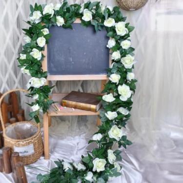 Imagem de Flores artificiais - flor de seda com hastes rosa branca arranjos florais falsos para casa de banho escritório mesa centro de mesa prateleira decoração de casamento