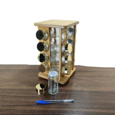 Imagem de Porta Tempero Torre Giratória Bambu 16 Potes 28x16x16cm 2,3k