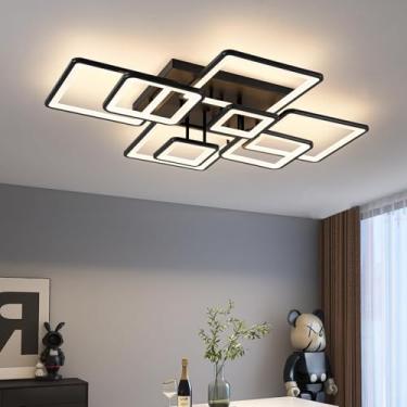 Imagem de ​​Luminária de Teto Moderna e Industrial de Ferro Minimalista com LED 3 Cores Ajustáveis para Sala, Quarto, Cozinha e Sala de Jantar​ (Preto 8 luzes)