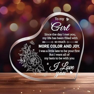 Imagem de Presente de Natal para menina - 10 x 0,4 x 10 cm Placa gravada em forma de coração Presente romântico para namorada, esposa, expresse seu amor com esta linda lembrança, perfeita para aniversários, Dia