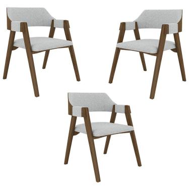 Imagem de Kit 3 Cadeiras Sala De Jantar E Jogos Carteados Madeira Maciça Poker Linho Cinza-nogueira G42 - Gran Belo