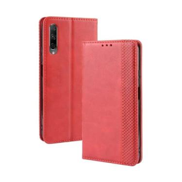 Imagem de Capa para Huawei Honor 9X Pro,Retro Flip magnético,Caso de telefone de couro PU,Design de carteira com 3 slots de cartão e 1 clipe de dinheiro -Red