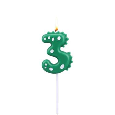 Imagem de Vela de aniversário de dinossauro, velas verdes para bolos e cupcakes, decorações de festa com tema de dinossauro, suprimentos de aniversário para crianças e meninos (número 3)