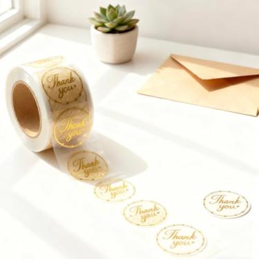 Imagem de Adesivos de agradecimento de folha dourada transparente de Natal 500 peças - Etiquetas circulares autoadesivas para embrulhar presentes, envelopes, lembrancinhas de festa, presentes de Natal