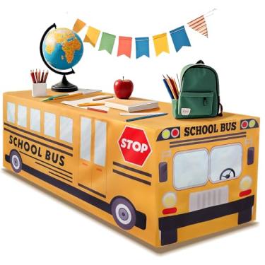 Imagem de xbaiyanr Toalhas de mesa para ônibus escolar, tema de ônibus escolar, decoração de festa de aniversário de volta às aulas para jardim de infância