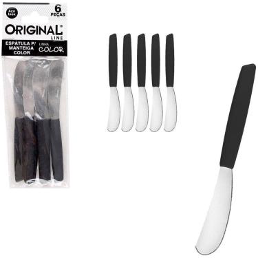 Imagem de Espatula Pate De Inox Cabo Plastico Preto Color 6 Pecas 14Cm