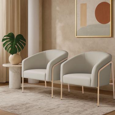 Imagem de Poltrona Sala Industrial Alta Champanhe Kit 2 Stella Veludo D03 - D'rossi Cor Cinza