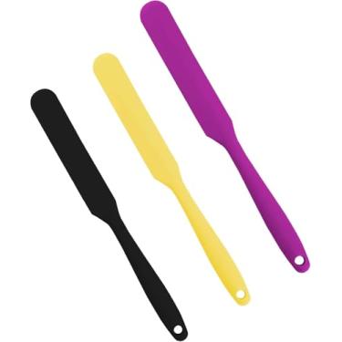 Imagem de 3 peças, 2 tamanhos, espátulas de silicone antiaderentes, espátulas de silicone de cera reutilizáveis, raspador para misturar líquido, pó, cera, tinta, artesanato, casa e salão de beleza (roxo, preto