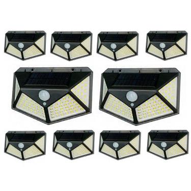 Imagem de Luminaria Solar Arandela Kit 10 Uni Sensor Presença 3 Funçoes Detecta Movimento Parede Escada Quintal