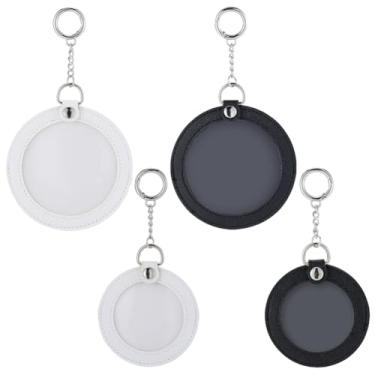 Imagem de SUNNYCLUE 1 caixa, 4 peças, porta-chaves de couro, redondo, couro, branco, preto, branco, crachás personalizados, inserção de imagem, porta-chaves Storge para mulheres, suprimentos para portas de