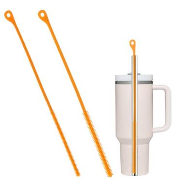 Imagem de 2un. Conjunto Escovas para Limpeza de Canudos, Escova Limpeza de Silicone Extra Longa para Canudos Metal e Vidro da Stanley (Laranja)