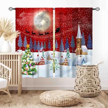 Imagem de Cortinas de Natal, Natal, neve, inverno, Papai Noel, Ano Novo, árvore de Natal, linda cortina blackout para janela, tratamentos para sala de estar, quarto, cozinha, banheiro, casa, festa, 2 painéis