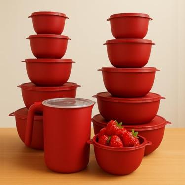 Imagem de Kit Conjunto 10 Potes Bowl + Jarra Cozinha Saladeira Pote Marmitas Plástico (Vermelho)