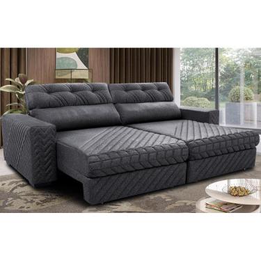 Imagem de Sofá Retrátil E Reclinável 2,95m Molas Ensacadas Cama Inbox Style Thermo Gel Linho Cinza Escuro