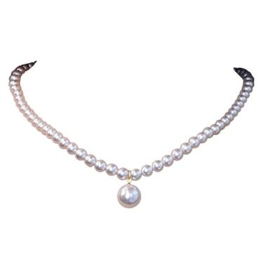 Imagem de Colar feminino de pérolas falsas brancas, prata 925 com pingente banhado a ouro, corrente ajustável de 46 cm, conjunto de presente elegante
