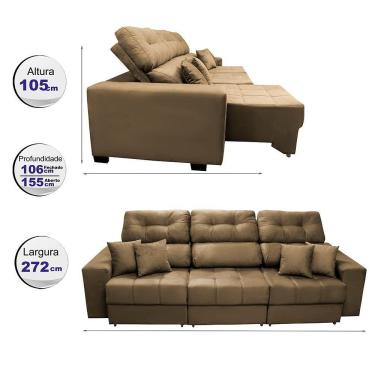 Imagem de Sofá Retrátil E Reclinável Cama Inbox Diamond 2,72m Tecido Suede Velusoft Castor