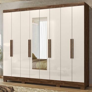 Imagem de Guarda Roupa Casal Espelho 6 Portas 236 Cm Diplomata Castanho Wood Off White Moval