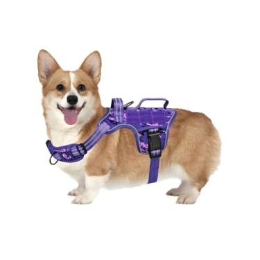 Imagem de Peitoral para cães pequenos, resistente, tático, antipuxão, sem asfixia, fácil de colocar e tirar com sistema Molle, colete refletivo ajustável para cães com enchimento respirável para caminhadas