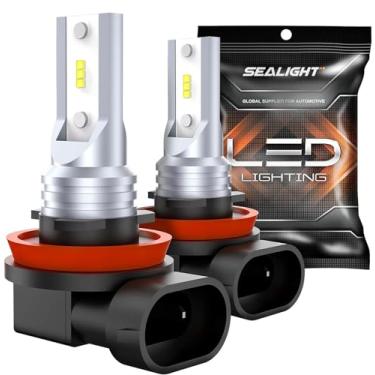 Imagem de SEALIGHT Lâmpada de farol de neblina H11 H16, tamanho mini real 1:1, 6500K branco frio 6000LM H8/H16 faróis de neblina LED para carros, caminhões, SUV, 400% de brilho com forte penetração, 3 minutos