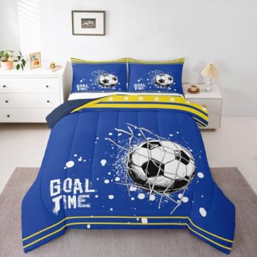 Imagem de Jogo de cama solteiro com estampa de futebol americano, cidade de futebol americano, para decoração de quarto de crianças, meninos, adolescentes, jogos esportivos, geométrico, polígono, estrelas