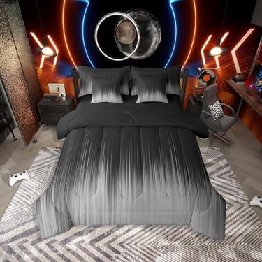 Imagem de Erosebridal Conjunto de edredom ombré, cinza, tamanho Queen, 7 peças, estampa moderna, geométrica abstrata, para adolescentes e adultos