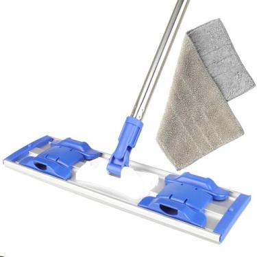 Imagem de Esfregão profissional de microfibra, cabo de emenda de 4 segmentos de aço inoxidável de 147 cm com 10 panos de poeira e 1 esfregão plano, laminado e piso de azulejo