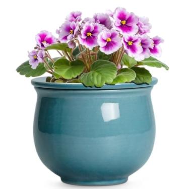 Imagem de Teagas Vasos de violeta africana de 15 cm, vaso de cerâmica autoirrigável com vaso interno absorvente, vasos de plantas africanas para plantas de interior, vaso de flores redondo, decoração de quarto