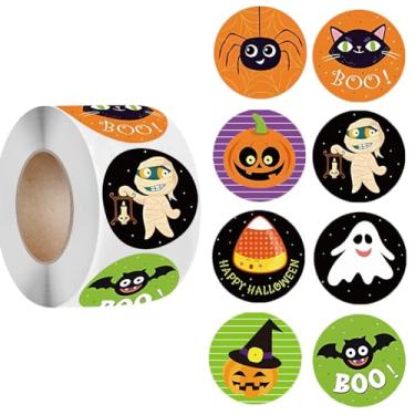 Imagem de Adesivos de Halloween Rolo de 2,5 cm Abóbora morcego Aranha Adesivos para Crianças 8 Cores e Desenhos Vibrantes, Etiquetas de Vedação Redonda Envelope Selos Paster para Diário Sacos de Presentes