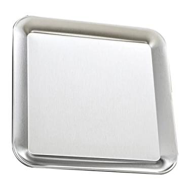 Imagem de Domary Travessa de Servir, Bandeja Quadrada de Aço Inoxidável, Placa de Churrasco para Casa, Com Formato Quadrado, Feita de Aço Inoxidável e Adequada para Festas, Durável e Fácil de (L)