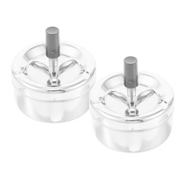 Imagem de MUCKLILY 2 peças cinzeiro de metal com tampa giratória push-down à prova de vento design redondo sem fumaça para casa, escritório, pátio, construção resistente ao desgaste, mecanismo de rotação de