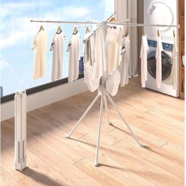 Imagem de Hhsdyl Varal Dobrável Telescópico, Varal de Chão Sem Necessidade de Instalação com Barras de Secagem em Aço Carbono para Uso Interior/Exterior, Camping e Varandas,White