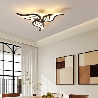 Imagem de Luminária de teto LED moderna em formato criativo de flor para sala de estar, lâmpada econômica para quarto, luz de teto dimerizável 3000K-6500K com controle remoto para escritório e sala de