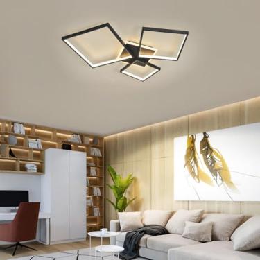 Imagem de Luminária de teto geométrica quadrada criativa para sala de estar, com intensidade regulável e controle remoto, temperatura de cor de 3000 a 6500K. Ideal para quarto, restaurante, escritório