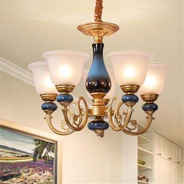 Imagem de Lustre de luxo europeu para sala de estar, estilo retrô americano, em cerâmica, para restaurante, quarto, escritório, hotel, casa de campo ou café, com 5 lâmpadas LED.