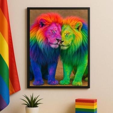 Imagem de Quadro Fotografia Lgbt Casal De Leões Gay 33X24Cm - Vidro - Quadros On