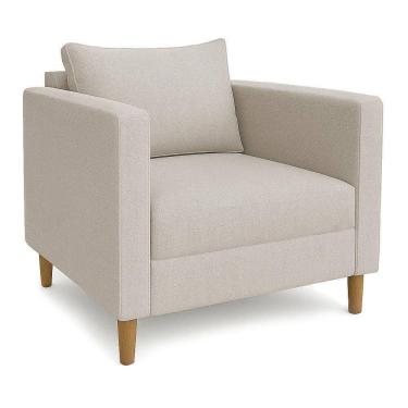 Imagem de Poltrona Decorativa Helena Linho Pés Madeira Bege