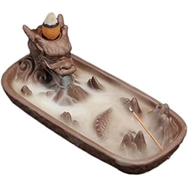 Imagem de Queimador de incenso criativo fumo refluxo incenso incenso titular incensário cerâmica dragão decoração casa incenso titular incenso cones aromáticos