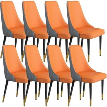 Imagem de Conjunto de 8 cadeiras de maquiagem de couro de microfibra resistente de aço carbono pernas de metal cadeiras de sala de estar cadeiras de jantar de cozinha