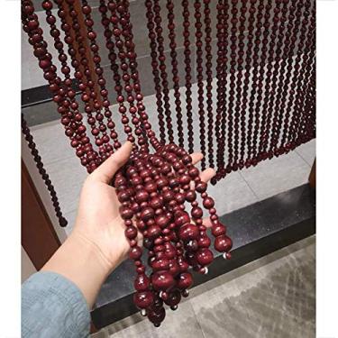 Imagem de Cortinas de porta com contas para portas cortina de cordão de contas de madeira para divisórias de quarto vinho tinto feito à mão entrada de casa restaurante decoração -21/25/29/35 fios (tamanho: 21